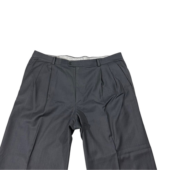 Zanella Bennett Made in Italy Grey 100% Wool Pleated Cuffed Suit Pants Sz 38x28